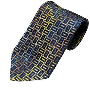 Ermenegildo Zegna Tie Colorful Geometric 100% Silk Woven Made in Italy 3.5"
